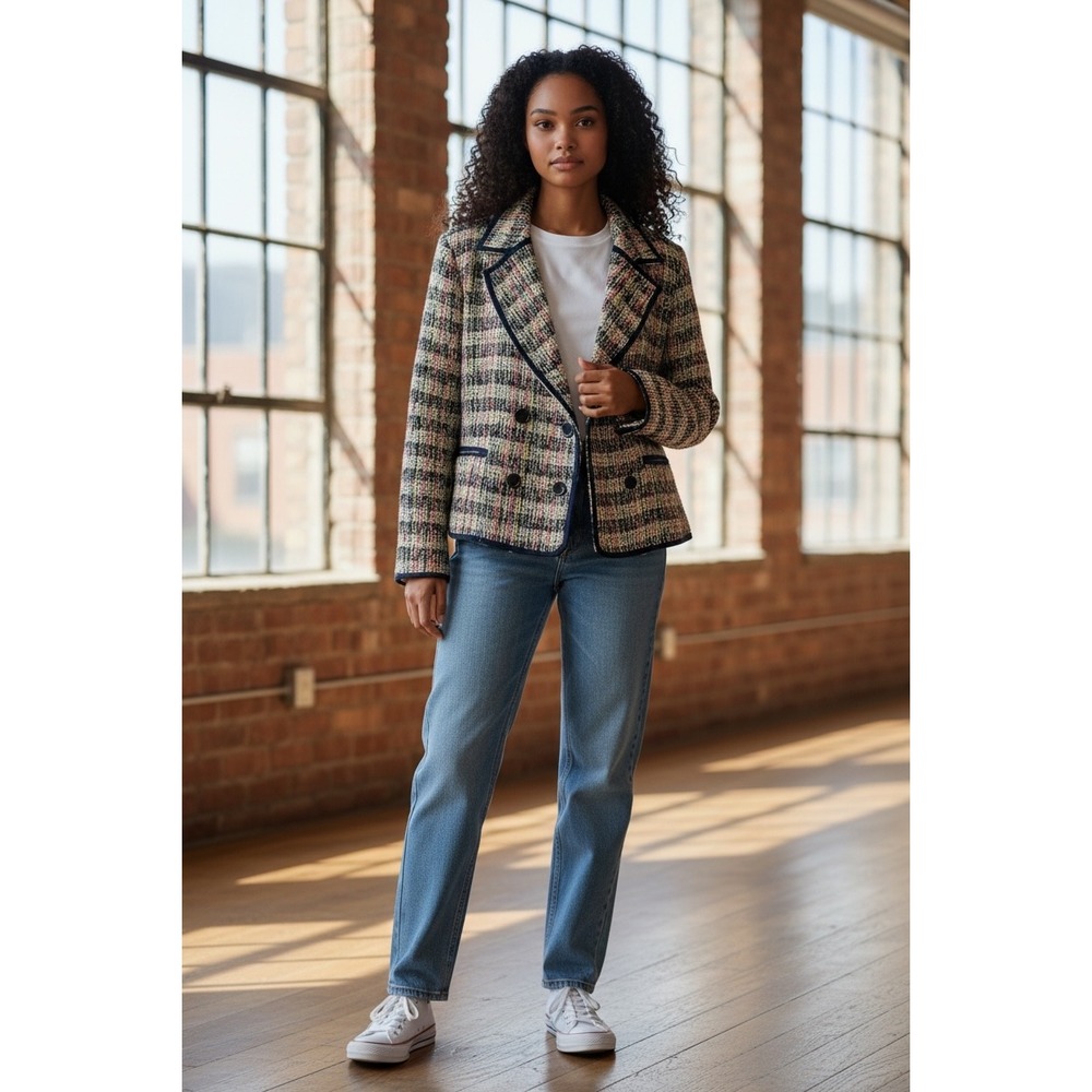Talbots Petite 12P Bouclé Tweed Blazer |‎ Double Breasted Quiet Luxury Jacket